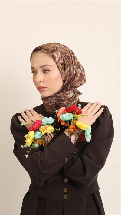 PALM DESEN EŞARP KAHVE