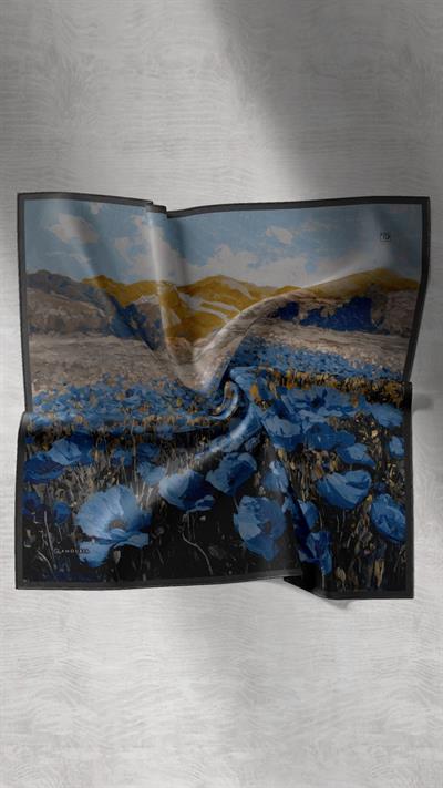 POPPY FLOWER DESEN EŞARP ANTRASİT