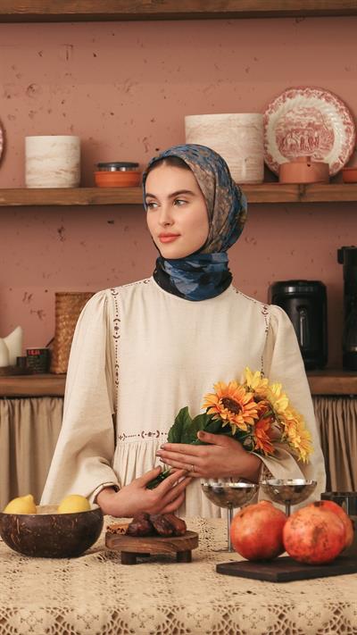 POPPY FLOWER DESEN EŞARP ANTRASİT