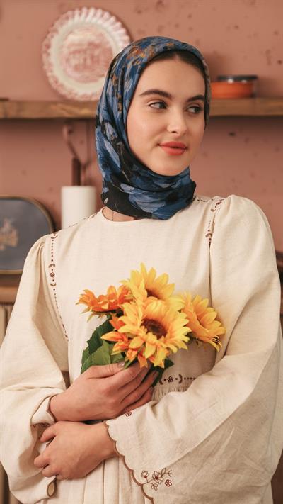 POPPY FLOWER DESEN EŞARP ANTRASİT