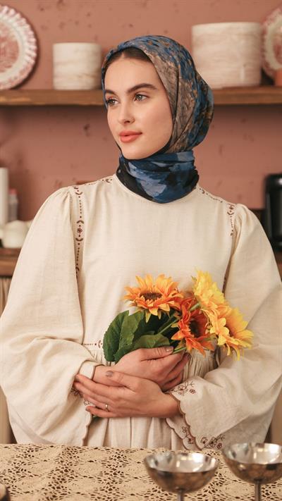 POPPY FLOWER DESEN EŞARP ANTRASİT