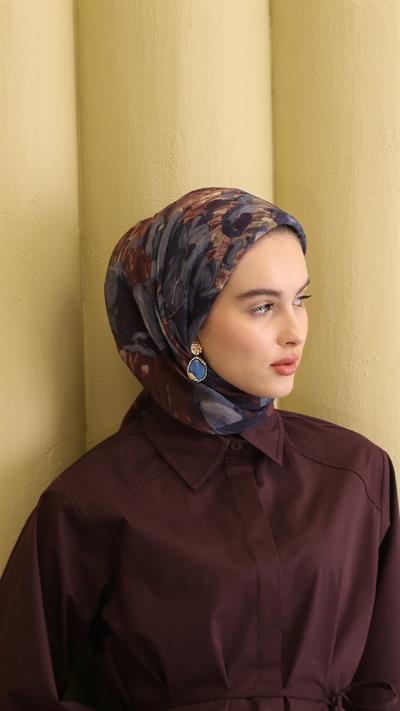 POPPY FLOWER DESEN EŞARP LACİVERT