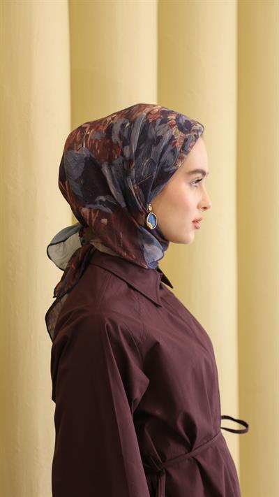 POPPY FLOWER DESEN EŞARP LACİVERT