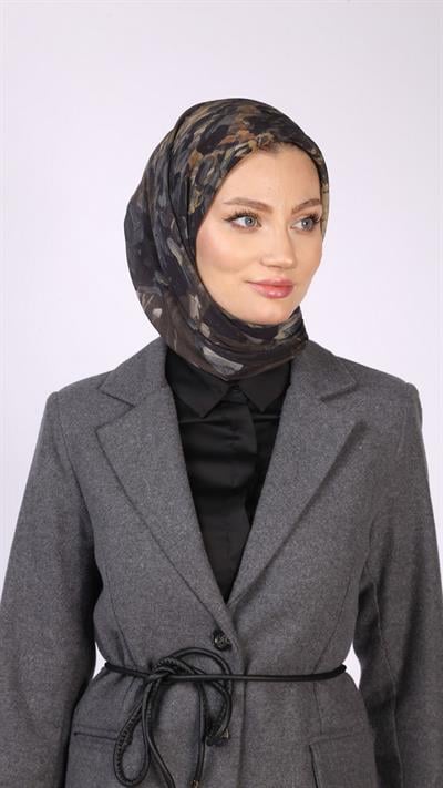 POPPY FLOWER DESEN EŞARP SİYAH