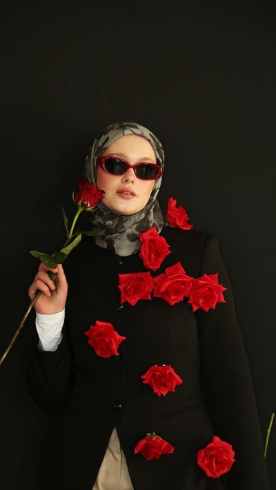 ROZA DESEN EŞARP ANTRASİT