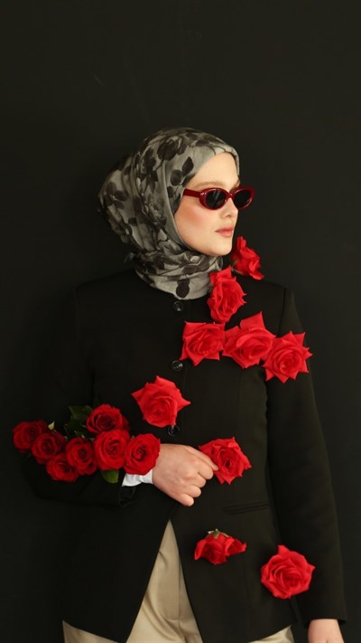 ROZA DESEN EŞARP ANTRASİT