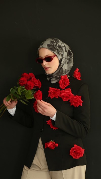 ROZA DESEN EŞARP ANTRASİT