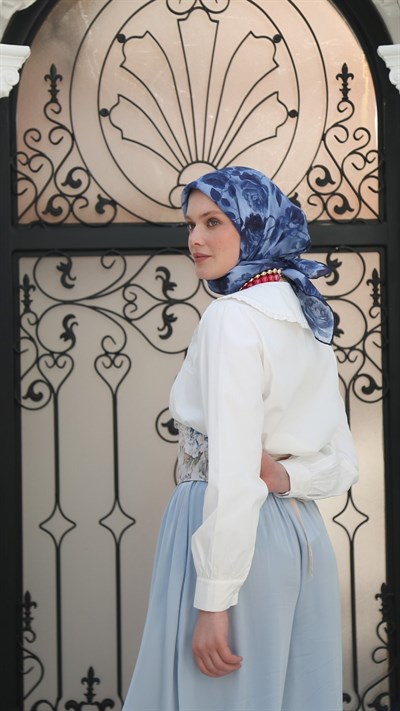 ROZA DESEN EŞARP CANLI MAVİ