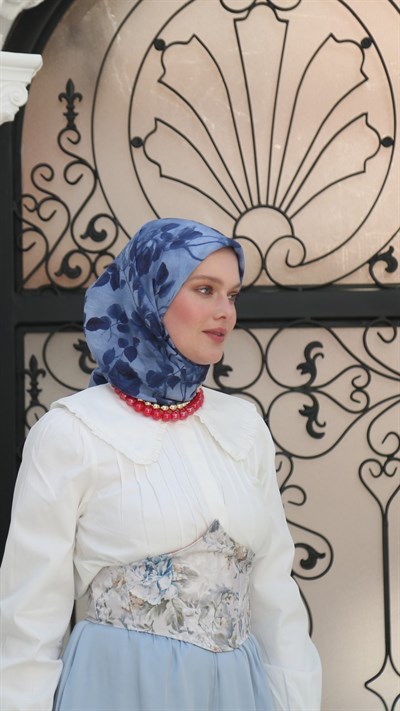 ROZA DESEN EŞARP CANLI MAVİ