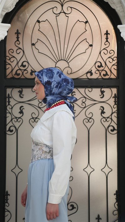 ROZA DESEN EŞARP CANLI MAVİ