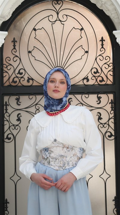 ROZA DESEN EŞARP CANLI MAVİ