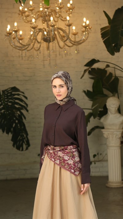 ROZA DESEN EŞARP KAHVE