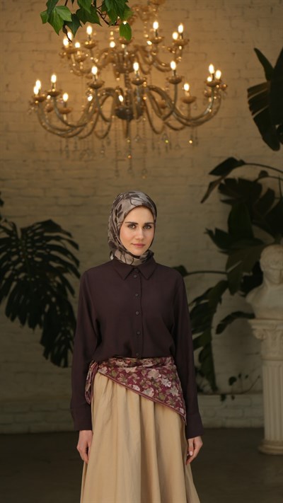 ROZA DESEN EŞARP KAHVE