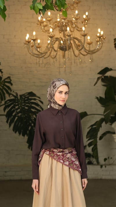 ROZA DESEN EŞARP KAHVE