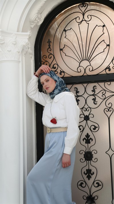ROZA DESEN EŞARP PETROL MAVİ