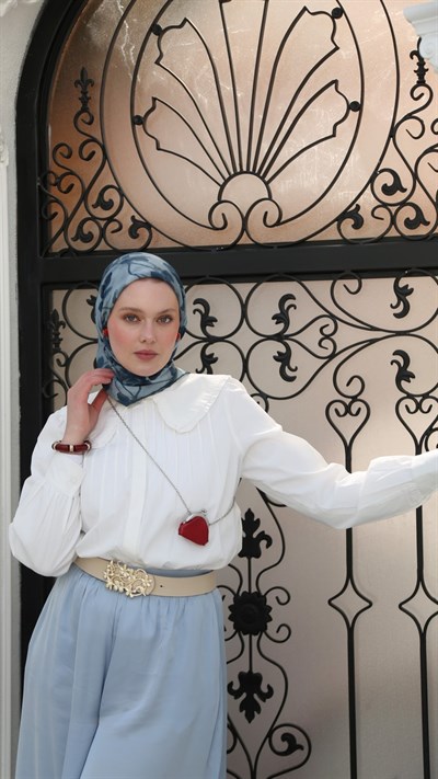 ROZA DESEN EŞARP PETROL MAVİ