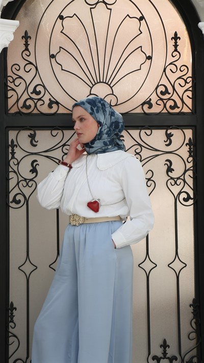 ROZA DESEN EŞARP PETROL MAVİ