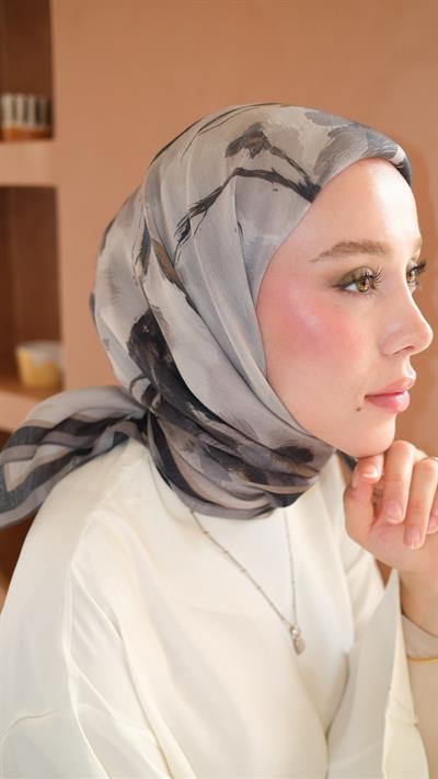 SAKURA DESEN EŞARP SİYAH GRİ-7