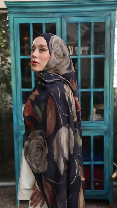 VALERIA DESEN ŞAL LACİVERT TABA