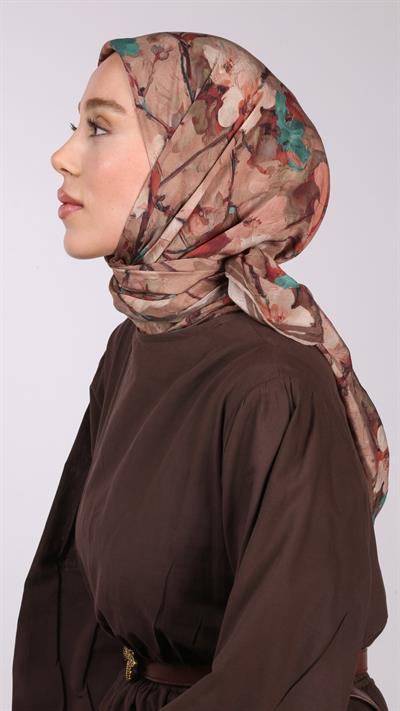 VELİNA DESEN EŞARP AÇIK KAHVE-9