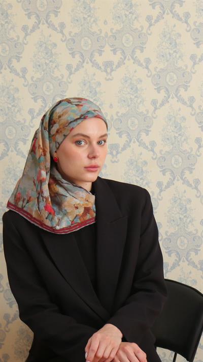 VELİNA DESEN EŞARP AÇIK MAVİ-2