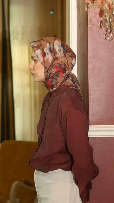 VELİNA DESEN EŞARP KAHVE-7