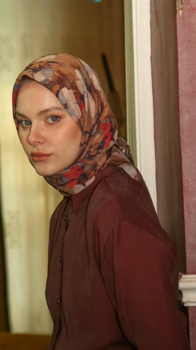 VELİNA DESEN EŞARP KAHVE-7