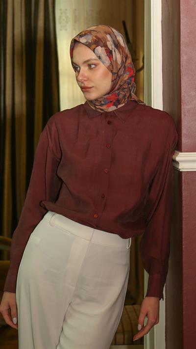 VELİNA DESEN EŞARP KAHVE-7