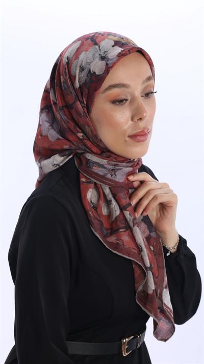 VELİNA DESEN EŞARP KIRMIZI-1