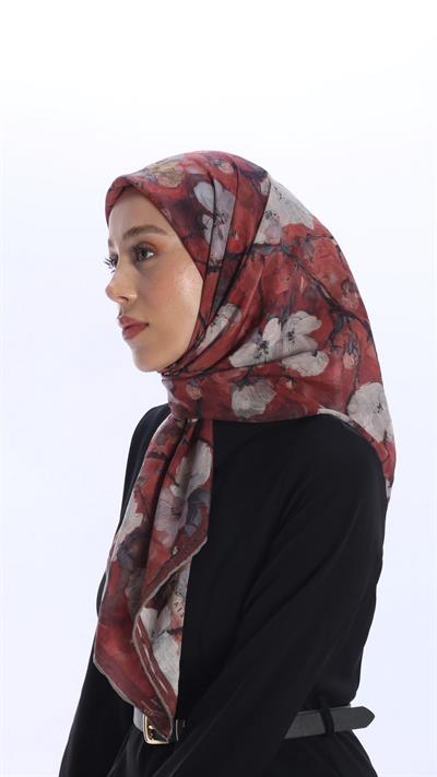VELİNA DESEN EŞARP KIRMIZI-1