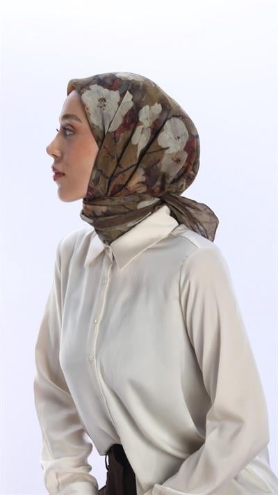 VELİNA DESEN EŞARP ZEYTİN YEŞİLİ-4