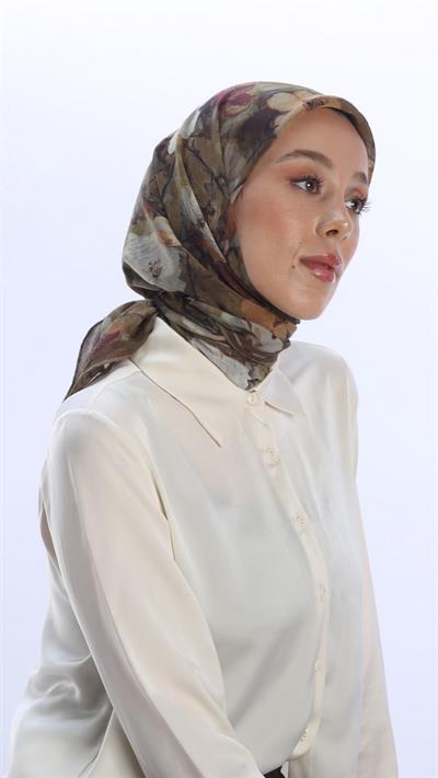 VELİNA DESEN EŞARP ZEYTİN YEŞİLİ-4