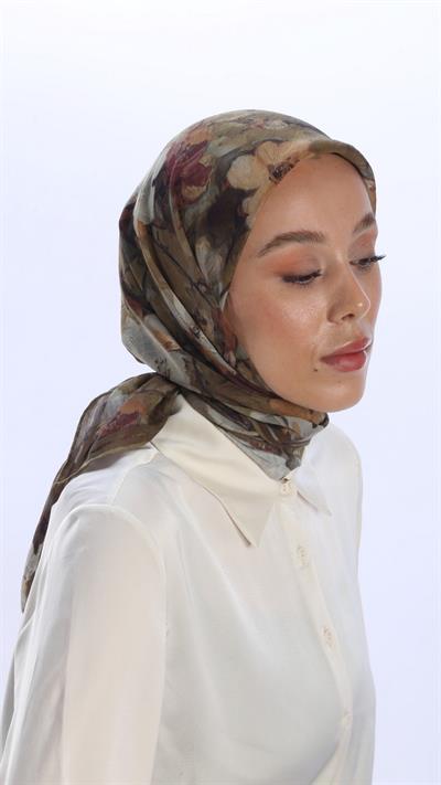 VELİNA DESEN EŞARP ZEYTİN YEŞİLİ-4