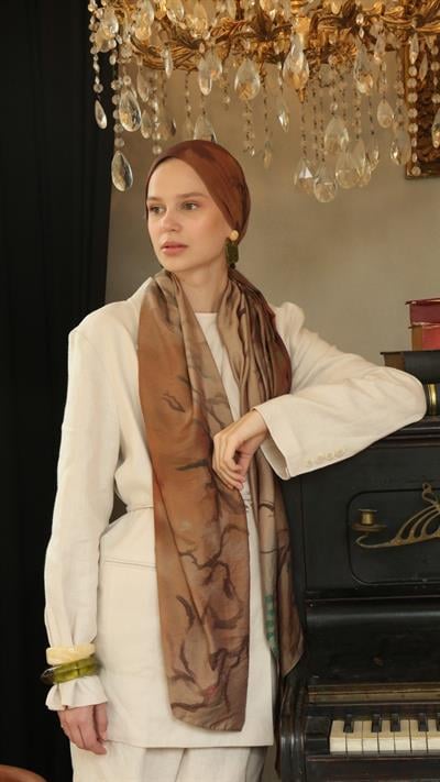VESPERA DESEN ŞAL KAHVE-1