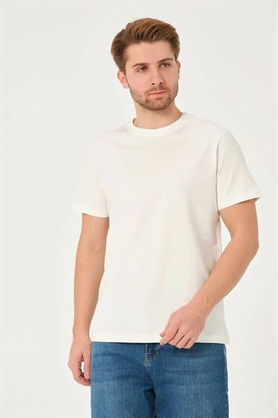 X Serüven %100 Organik Pamuk Erkek Düz Ekru Tişört Regular Fit / Normal Kesim