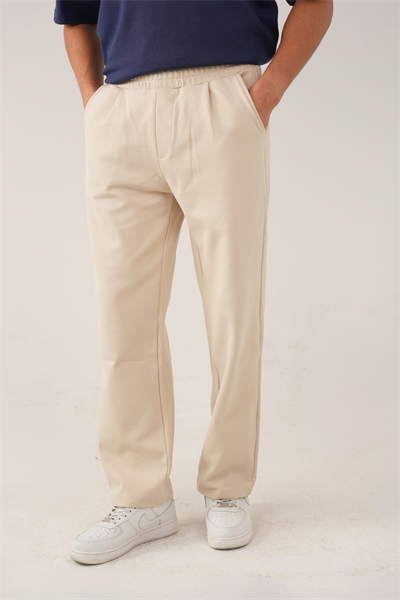 Bej Pamuk Karışımlı Relaxed Fit Pantolon