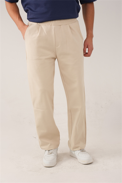 Bej Pamuk Karışımlı Relaxed Fit Pantolon