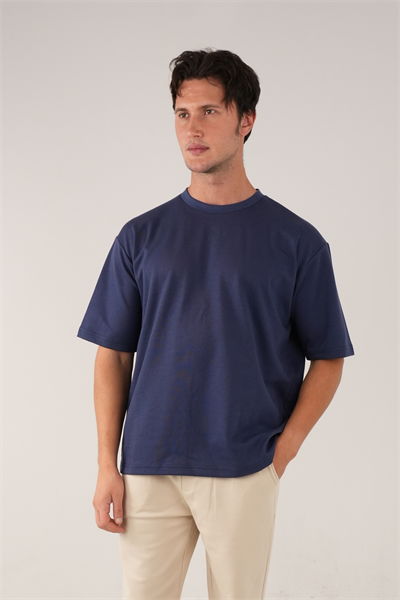 Bisiklet Yaka Mavi T-Shirt