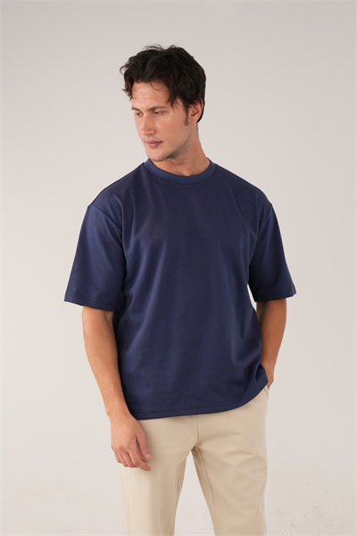 Bisiklet Yaka Mavi T-Shirt