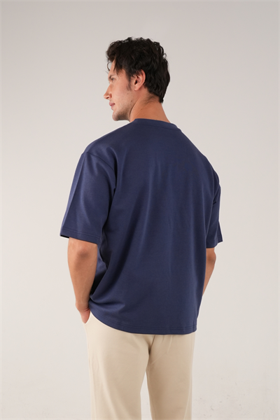 Bisiklet Yaka Mavi T-Shirt