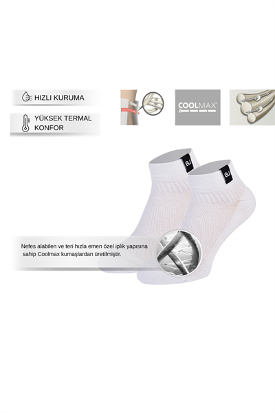 Beyaz Coolmax Performans ve Spor Çorabı Hızlı Kuruyan Termal Yarım Havlu Taban