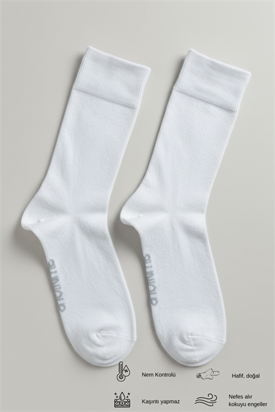 Erkek Ekru Doğal Merino Yün İnce Dikişsiz Soket Çorap