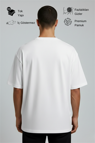 Erkek Pamuklu Oversize Bisiklet Yaka Beyaz T-Shirt