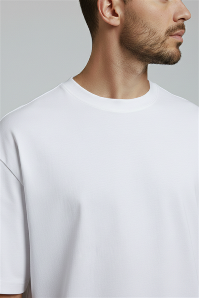 Erkek Pamuklu Oversize Bisiklet Yaka Beyaz T-Shirt