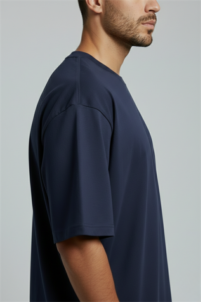 Erkek Pamuklu Oversize Bisiklet Yaka Mavi T-Shirt