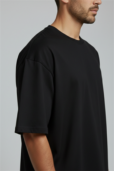 Erkek Pamuklu Oversize Bisiklet Yaka Siyah T-Shirt