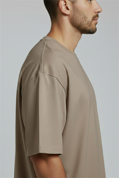 Erkek Pamuklu Oversize Bisiklet Yaka Vizon T-Shirt