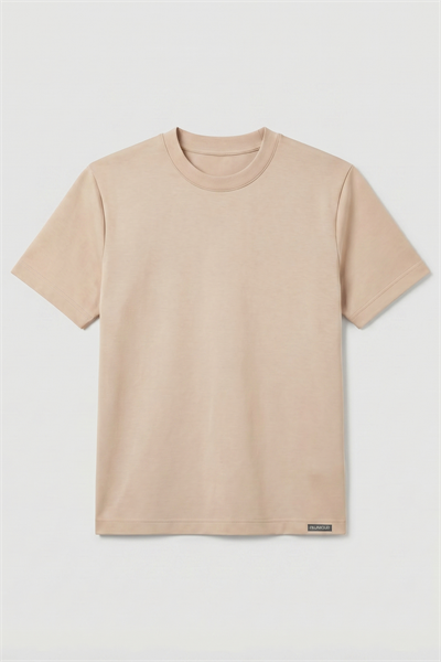 Kadın İnterlok Pamuklu Bisiklet Yaka Bej T-shirt