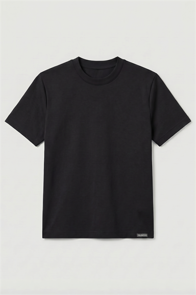 Kadın İnterlok Pamuklu Bisiklet Yaka Siyah T-shirt