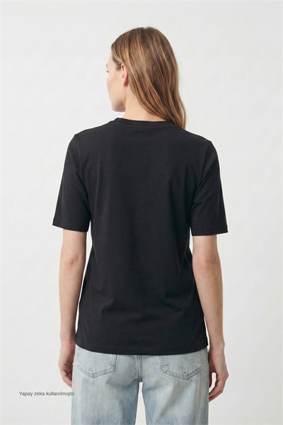 Kadın İnterlok Pamuklu Bisiklet Yaka Siyah T-shirt